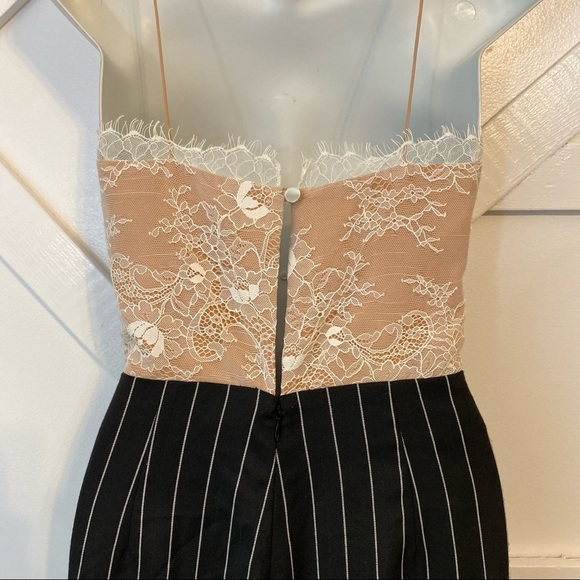 Vatanika Floral Lace Cutout V-Neck Wide-Leg Pin Stripe Contrast Jumpsuit Sz 4 - Picture 5 of 9